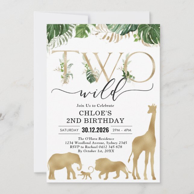 Convites Two Wild Party Animals 2nd Birthday Invitation (Frente)
