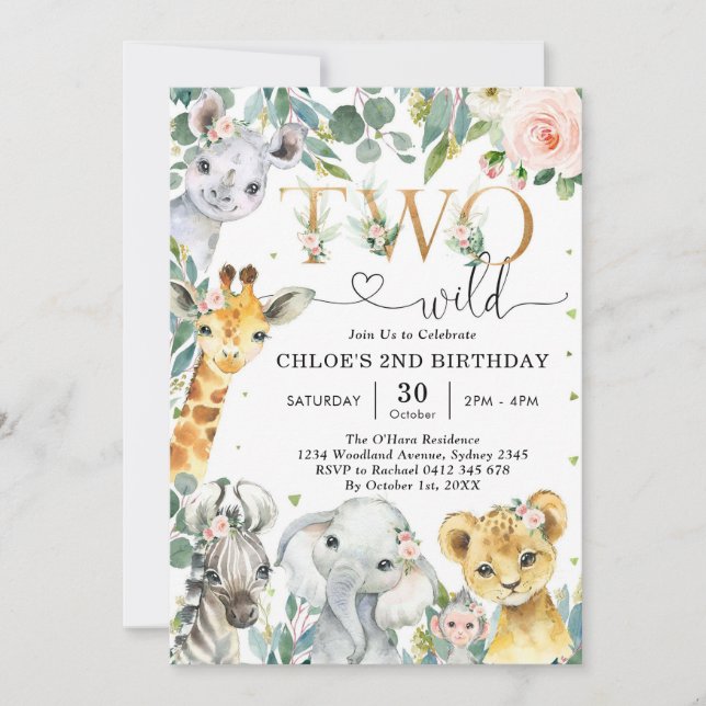 Convites Two Wild Party Animals 2nd Birthday Invitation (Frente)