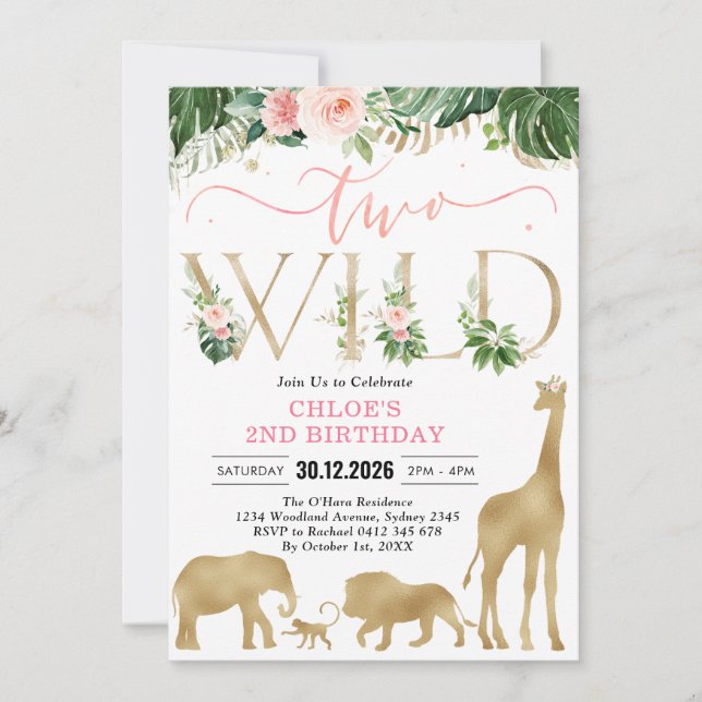 Convites Two Wild Party Animals 2nd Birthday Invitation (Frente)