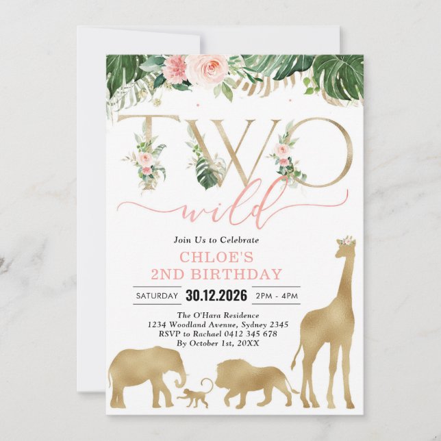Convites Two Wild Party Animals 2nd Birthday Invitation (Frente)