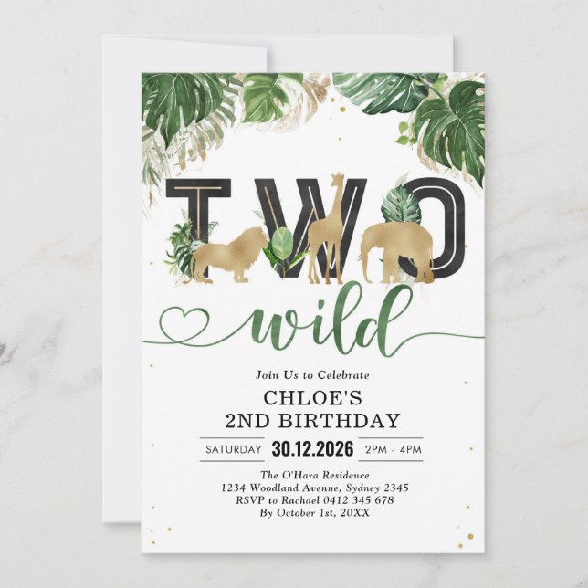Convites Two Wild Party Animals 2nd Birthday Invitation (Frente)