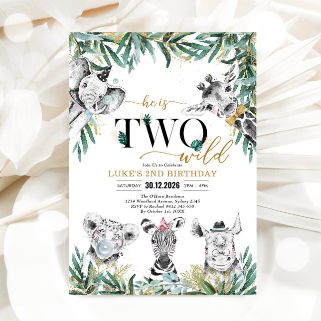 Convites TWO Wild Party Animals Boy Birthday Invitation (Criador carregado)