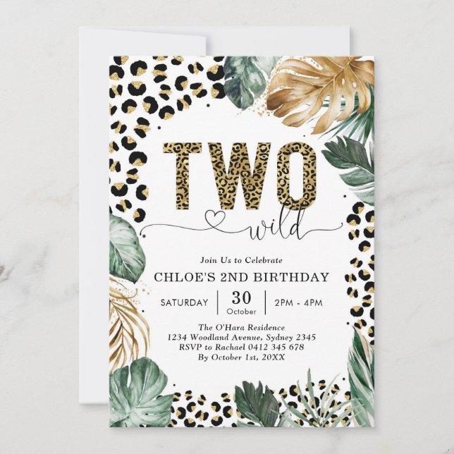 Convites Two Wild Party Animals Leopard 2nd Birthday (Frente)