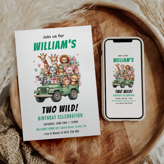 Convites Two Wild Safari Animal 2nd Birthday Party (Two Wild Safari Animal 2nd Birthday Party Invitation
)