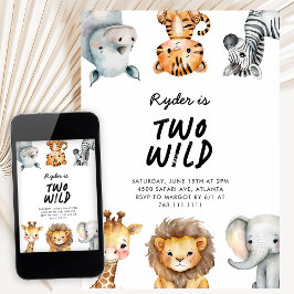 Convites Two Wild Safari Animals 2nd Birthday