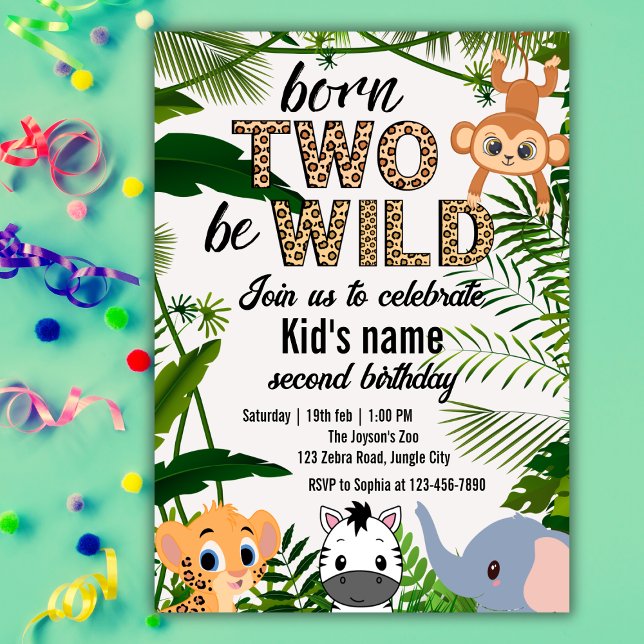 Convites Two Wild Safari Animals Jungle Kids 2nd birthday  (Criador carregado)