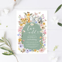 Two Wild Wildflower Animal 2nd Birthday Invitation