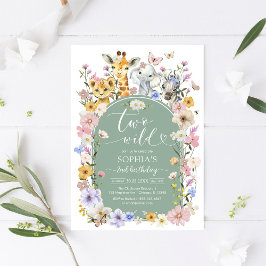 Convites Two Wild Wildflower Animal 2nd Birthday Invitation
