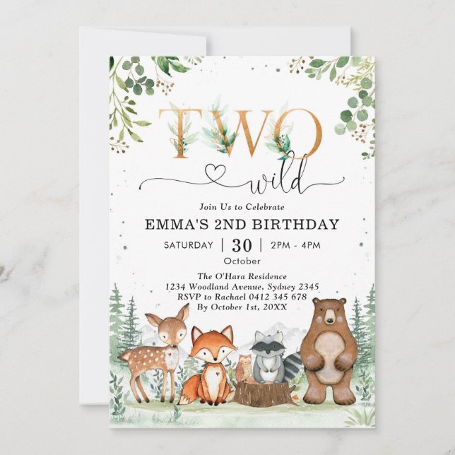 Convites Two Wild Woodland Party Animals Boy 2nd Birthday (Frente)