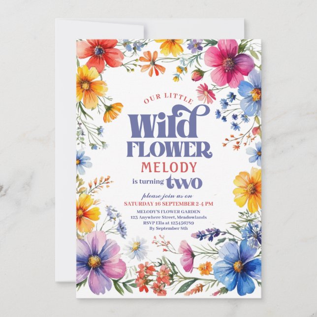 Convites Two year old Wildflower 2nd birthday Invitation (Frente)