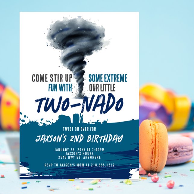 Convites Twonado Twister Tornado Blue Grunge Aniversário (Twonado Twister Tornado Blue Grunge Birthday Invitation)