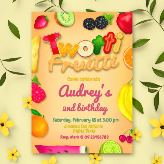 Convites Twotti Fruitti - Frutas Aniversário Amarelo (Twotti Fruitti - Fruits Birthday Yellow Invitation)