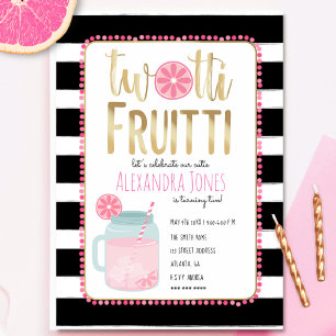Convites Twotti Fruitti Pink Lemon Black + White Birday