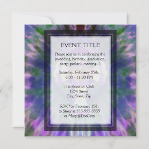 Convites Tye Dye Cross com Heart Center em Purple, Blue