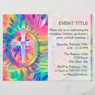 Convites Tye Dye Cross com Heart in Center