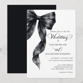 Convites Tying the Knot Black Ribbon Watercolor Wedding