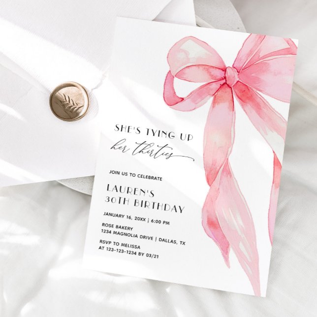 Convites Tying Up Her Thirties Coquette Bow 40th Birthday (Criador carregado)