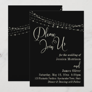 Convites Typografia 32, Preto 2 com Casamento Luz