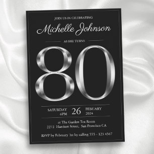 Convites Typografia Black and Silver 80 Birthday