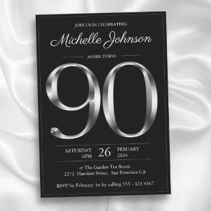 Convites Typografia Black and Silver 90 Birthday