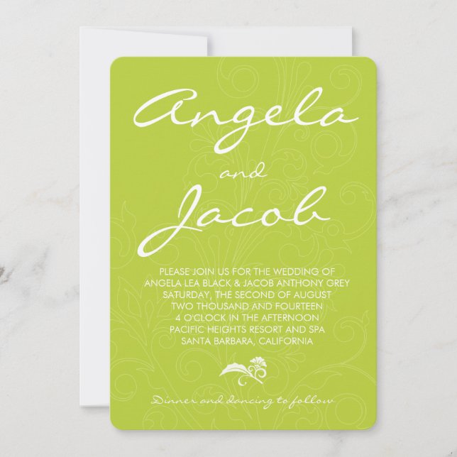 Convites Typografia Chartreuse Green Floral Wedding (Frente)
