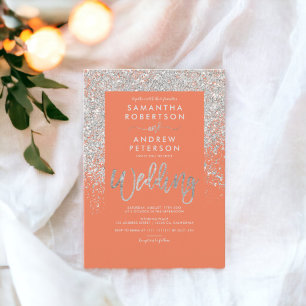 Convites Typografia de prata — casamento de coral laranja
