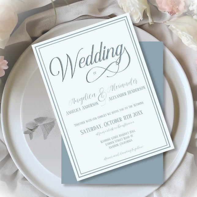 Convites Typografia Dusty Blue Formal Weding (Criador carregado)