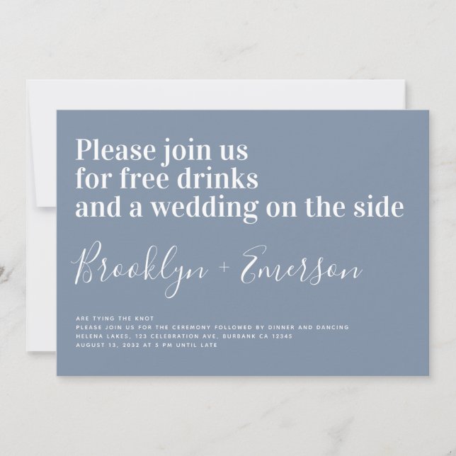 Convites Typografia Engraçada Casamento Azul (Frente)