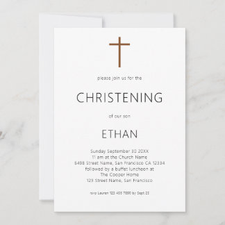 Convites Typografia Minimalista Cross Christening