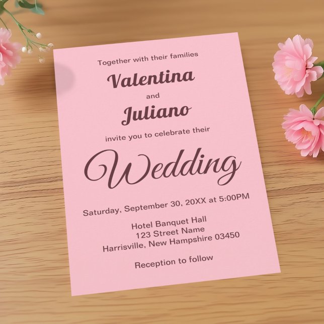 Convites Typography Style Minimalist Pink Wedding (Typography style minimalist pink wedding invitation)