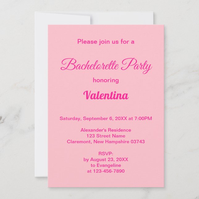Convites Typography Style Pink Bachelorette Party (Frente)