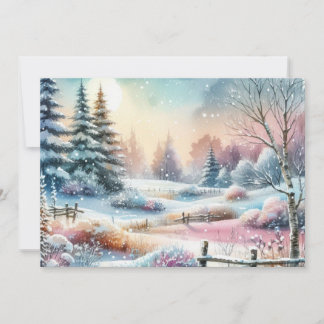 Convites Typography Winter Scenery Cottage Watercolor