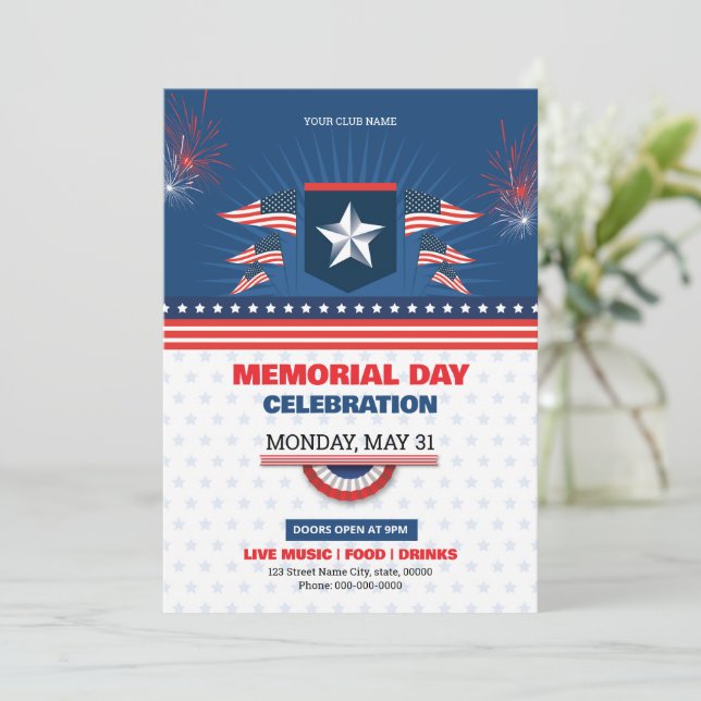 Convites U Memorial Day Party Flyer Modelo (Em pé/Frente)