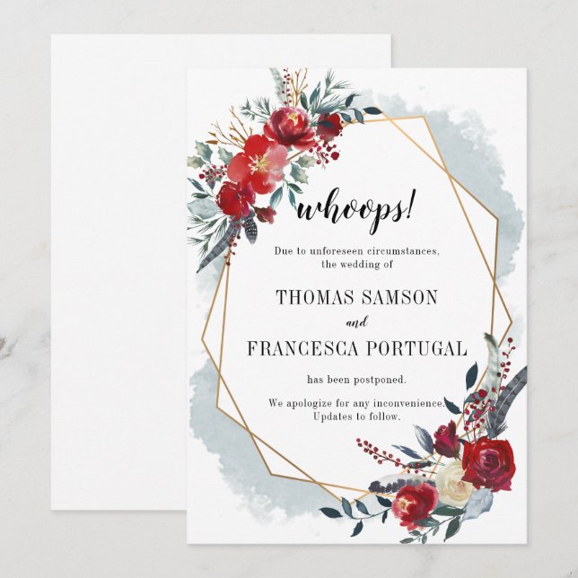 Convites Uau! Adiamento Dourado Geométrico Floral de Boho (Frente/Verso)