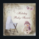 Convites Ucha & chá de fraldas cor-de-rosa do feriado do<br><div class="desc">Convites cor-de-rosa e marrons elegantes, elegantes, chiques e adoráveis do chá de fraldas do Natal para meninas com um boneco de neve bonito que veste um chapéu e um lenço cor-de-rosa, uma ucha branca, e calçados de bebê cor-de-rosa. O fundo marrom bonito tem uma sensação retro do vintage. Este chá...</div>
