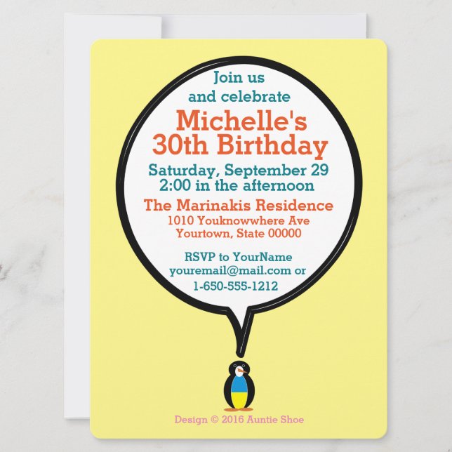 Convites Ucraniana - Conversação - Sra. Penguin Personaliza (Frente)