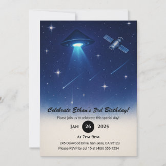 Convites UFO Beam e Satélite Starry Night Birthday
