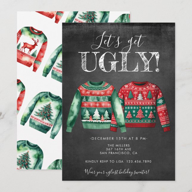 Convites Ugly Christmas Sweater Party Invitation (Frente/Verso)