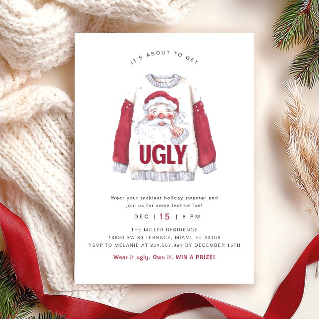 Convites Ugly Christmas Watercolor Sweater Party (Criador carregado)