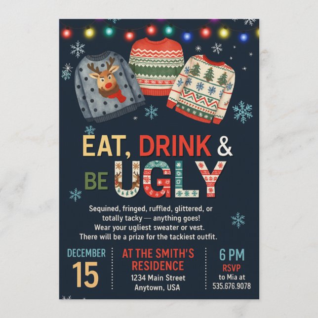Convites Ugly Sweater Christmas/Holiday Party Invitation  (Frente)