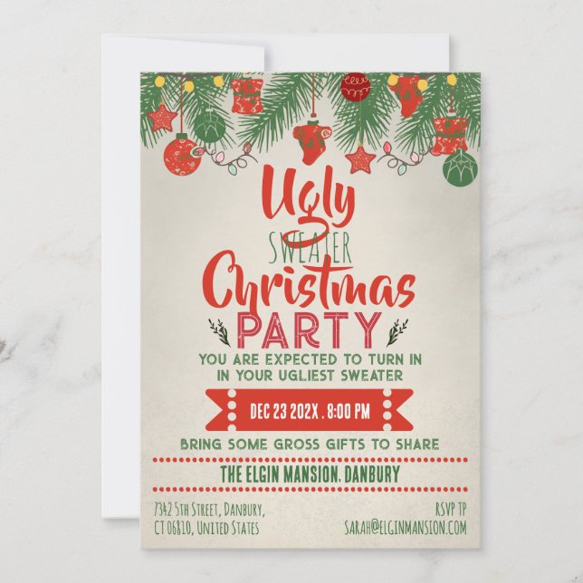 Convites Ugly Sweater Christmas Party  (Frente)