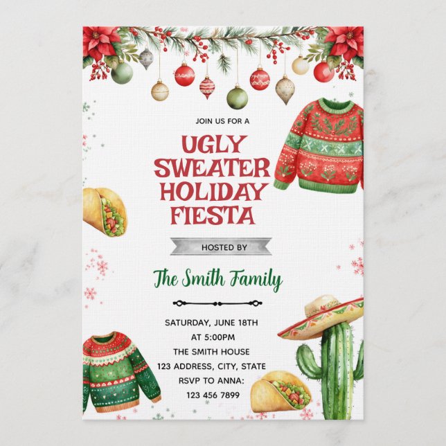 Convites Ugly Sweater Fiesta Christmas party Invitation (Frente)