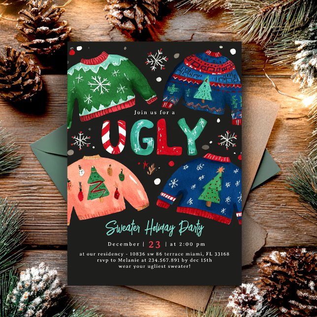 Convites Ugly Sweater Holiday Party Invitation (Criador carregado)
