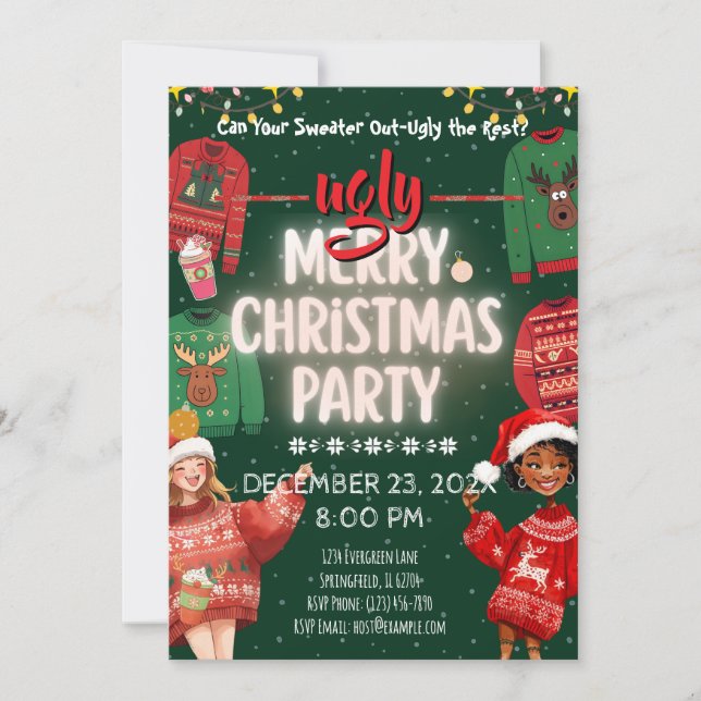 Convites Ugly Sweater Merry Christmas Party Invitation (Frente)