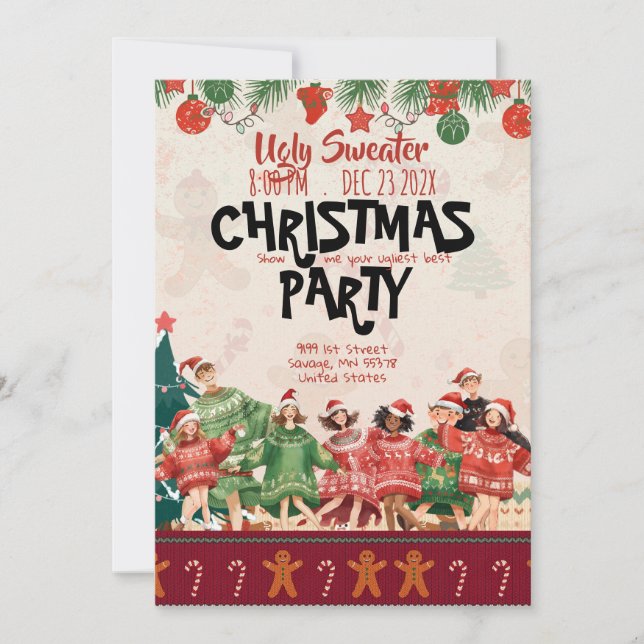 Convites Ugly Sweater Teen Christmas Party Invitation (Frente)