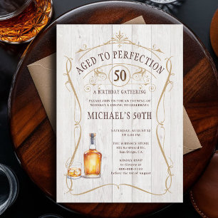 Convites Uísque Perfeição Rustic Branco Aniversário de 50 A