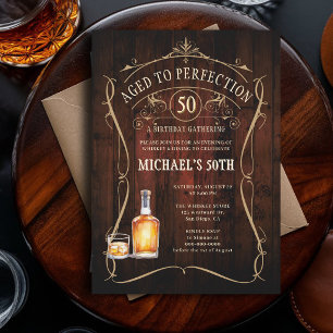 Convites Uísque Perfeição Rústico Madeira Escura 50 Anos de