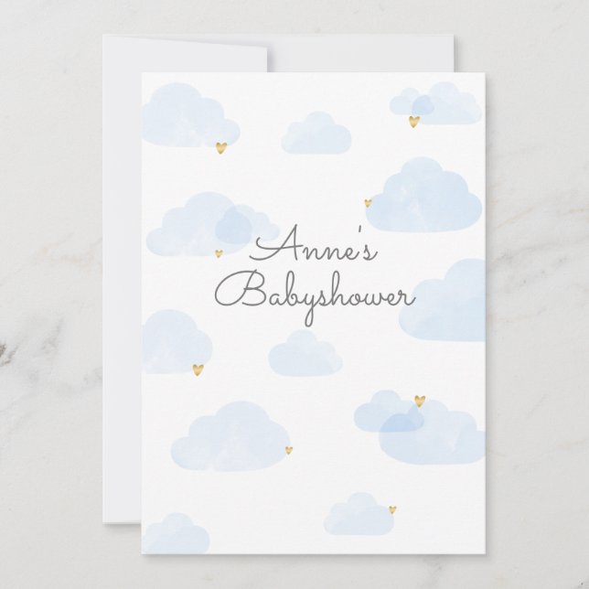 Convites Uitnodiging babyshower jongen wolken lichtblauw (Frente)