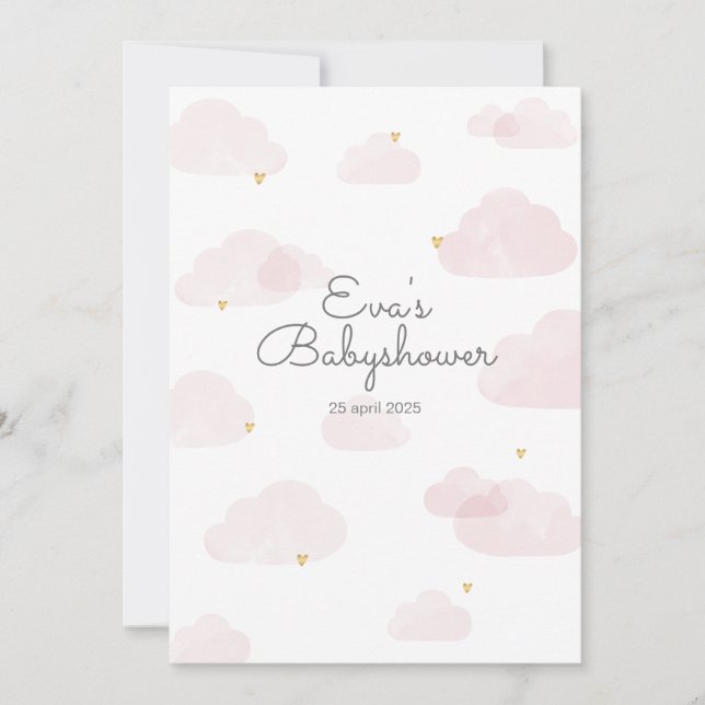 Convites Uitnodiging babyshower meisje roze wolken (Frente)