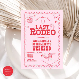 Convites Última Bachelorette Rodeo Cowgirl Rosa e Vermelha